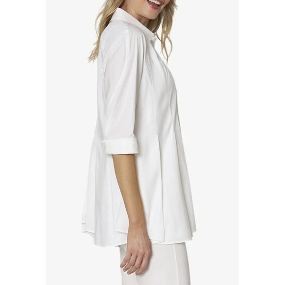 Stella Carakasi Showstopper Shirt White Button up Tunic Blouse Pleated Pocket XS - Picture 9 of 16